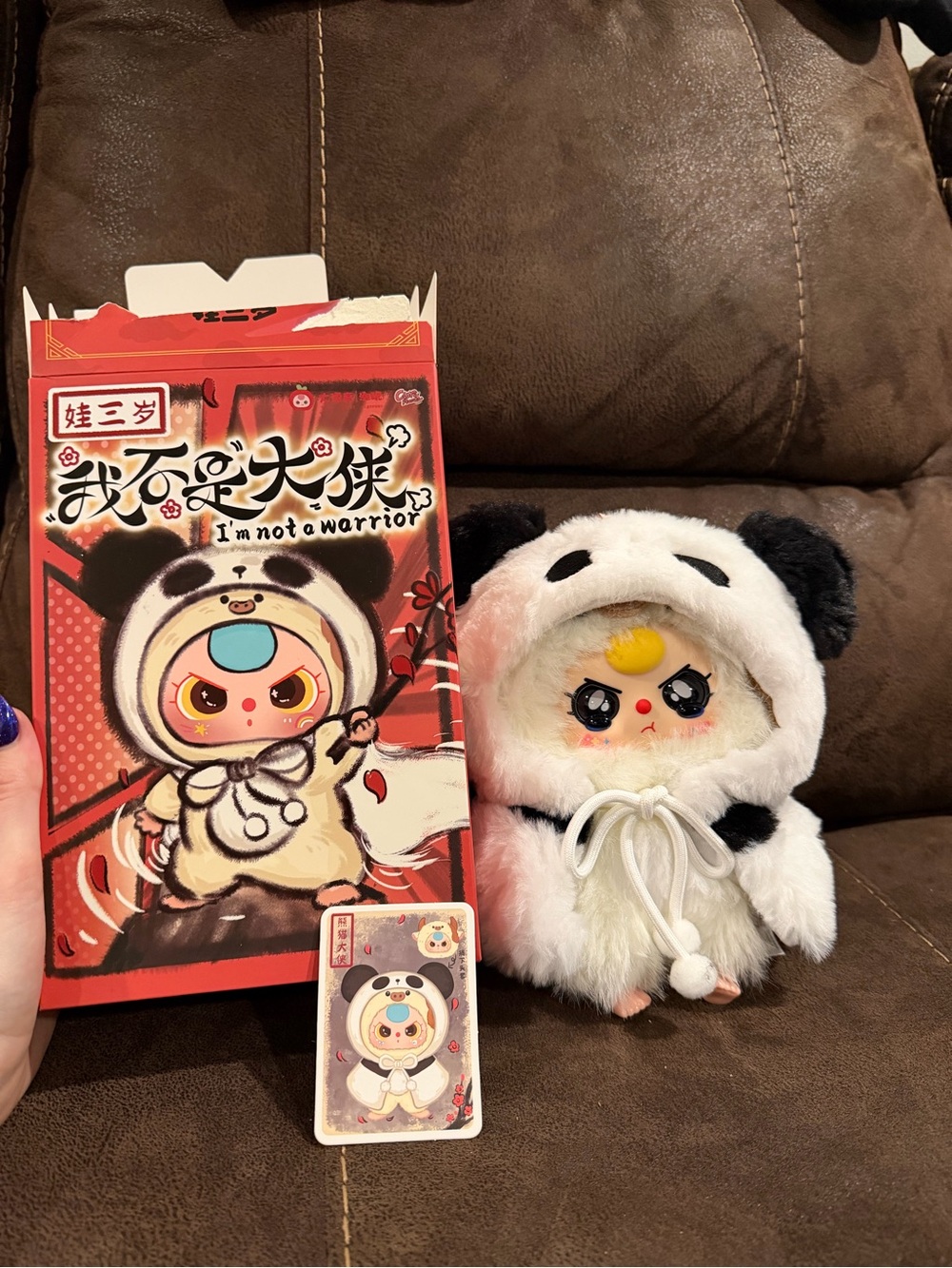 Small Baby Panda 3 Plush Small collectable Toy" I'm not a warrior"🐼 so cute suit